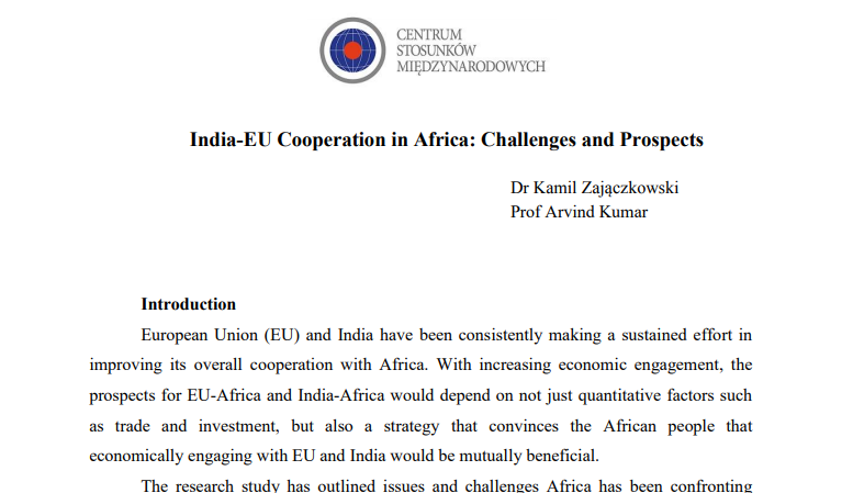 Publikacja „India-EU Cooperation in Africa: Challenges and Prospects”