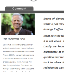 Post-corona reconstruction programme by prof. Muhammad Yunus
