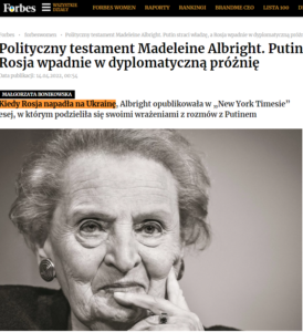 “We, as a society, need to consider what we are able to give up for the greater good, which is stopping  Russia. This is now crucial” – said Dr. Małgorzata Bonikowska, President of the Centre for International Relations, in an interview with BiznesAlert.pl. [11.04.2022]
