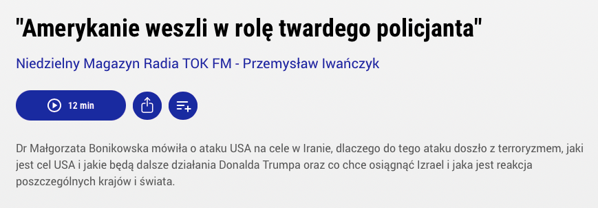 Amerykanie weszli w rolę twardego policjanta – dr Małgorzata Bonikowska, prezes CSM, dla TOK FM