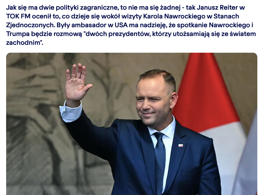 „Jak się ma dwie polityki zagraniczne, to nie ma się żadnej” – Janusz Reiter dla TOKfm